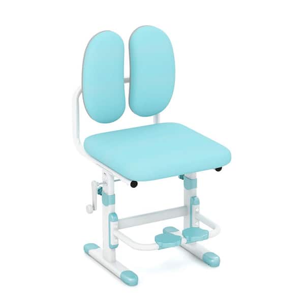 Costway Height-Adjustable Kids Desk Chair with Double Back Support & Rotatable Footrests Blue