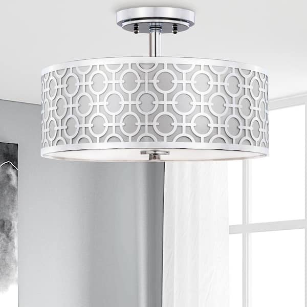 Vera Chain-Link 15.5 in. 3-Light Chrome Semi-Flush Mount