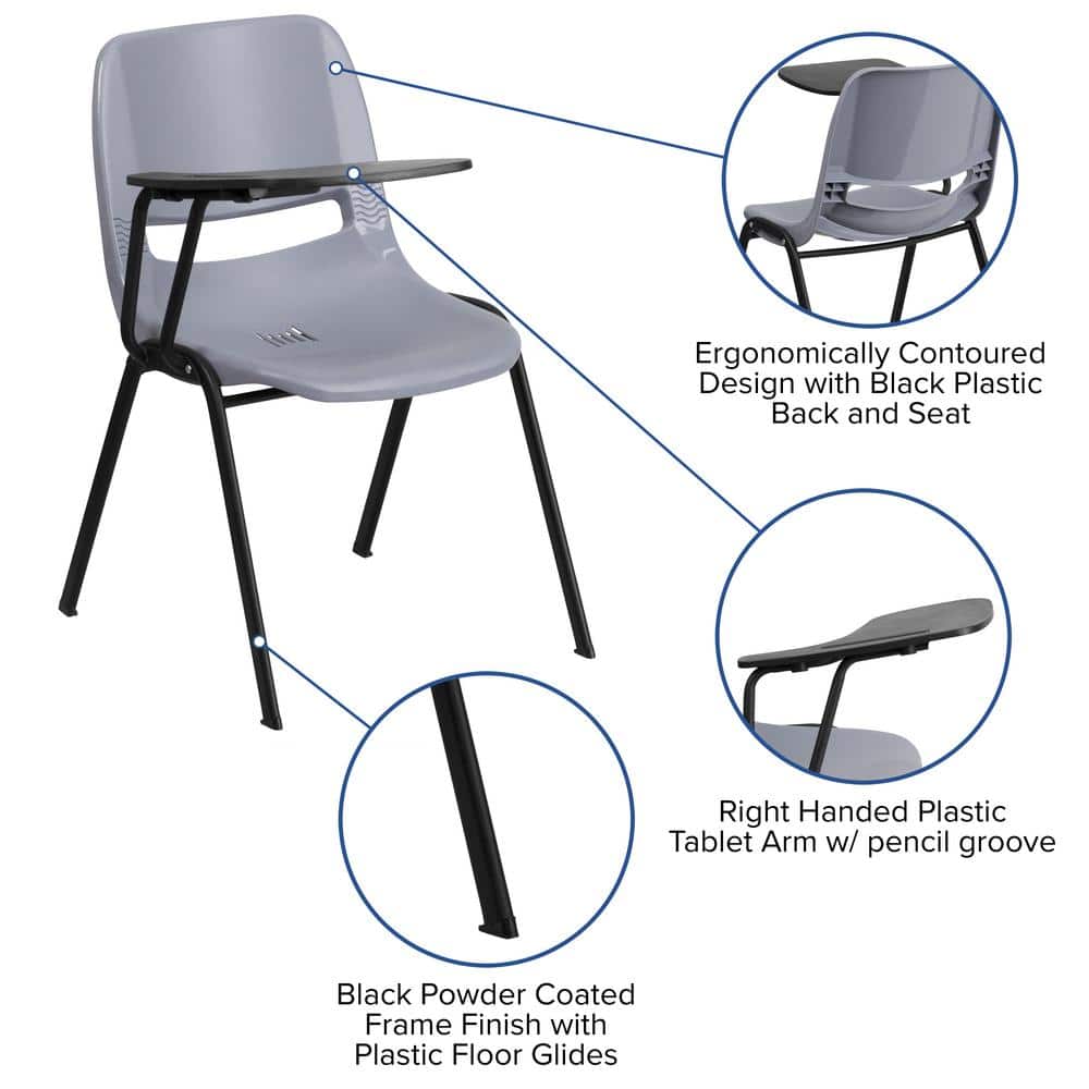 ErgoFlex Gray Adjustable Arm Chair with Flip-Up Tablet Desk