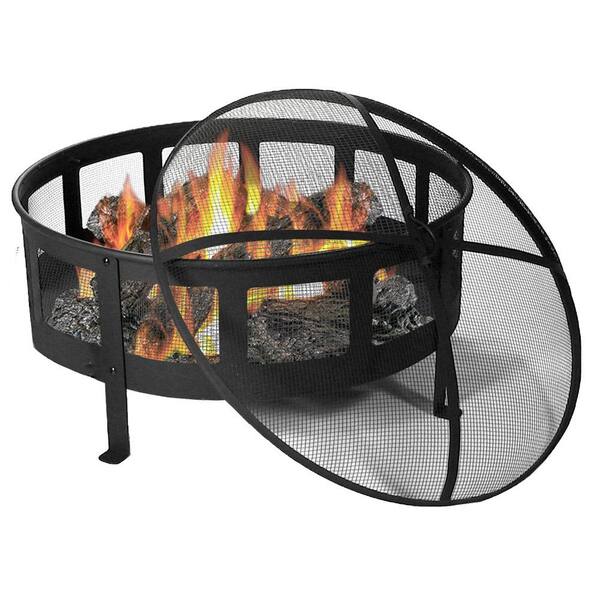 Sunnydaze Decor Bravado 30 in. x 22 in. Round Steel Mesh Wood-Burning Fire Pit with Spark Screen