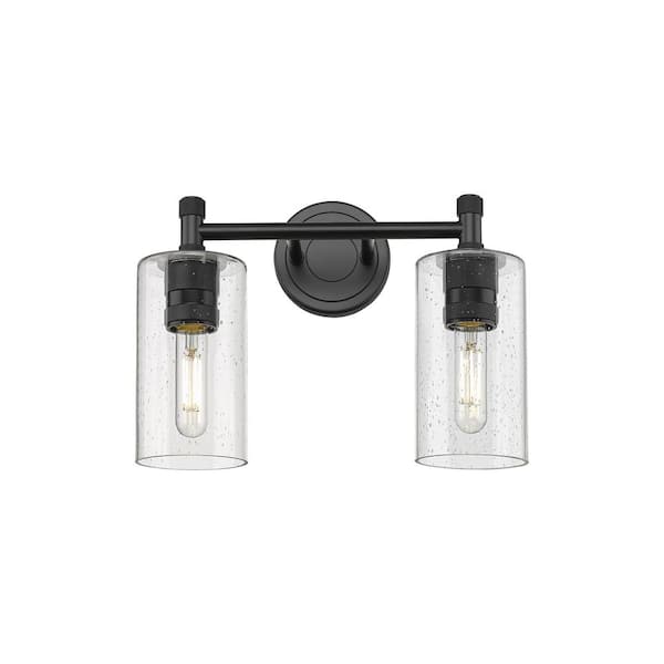 Crown Point 13.88 in. 2-Light Matte Black Vanity Light with Glass Shade