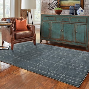 Apex Blue 2 ft. x 8 ft. Solid Abstract Geometric Polyester Indoor Runner Area Rug