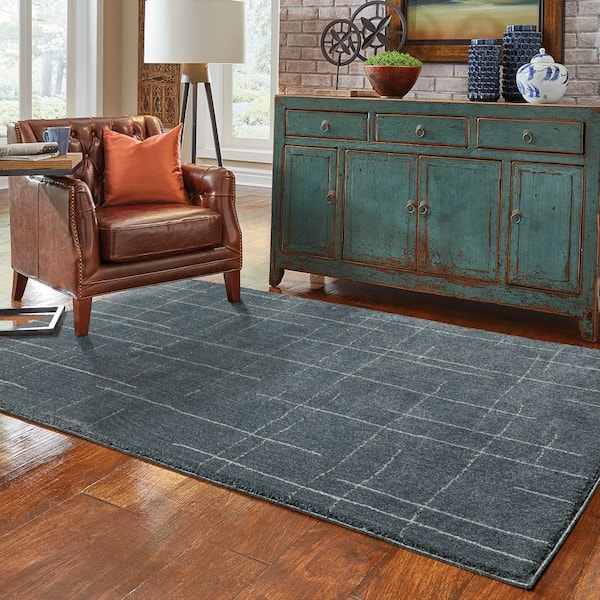 Apex Blue 7 ft. x 10 ft. Solid Abstract Geometric Polyester Indoor Area Rug