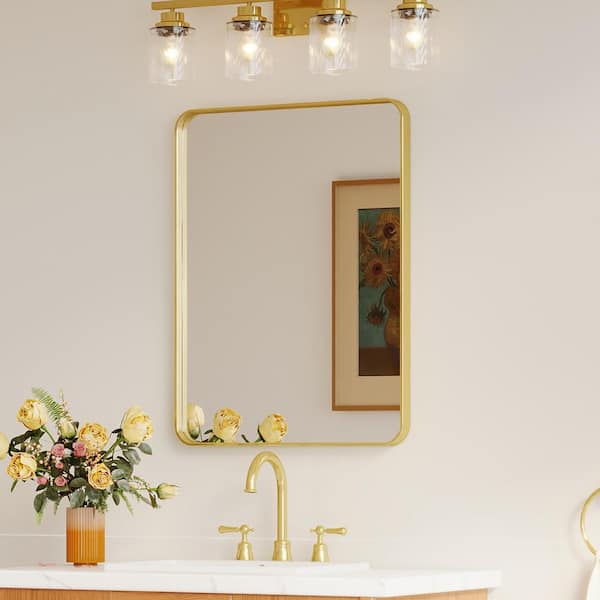 TOOLKISS 24 in. W x 36 in. H Rectangular Aluminum Framed Wall Bathroom Vanity Mirror in Gold