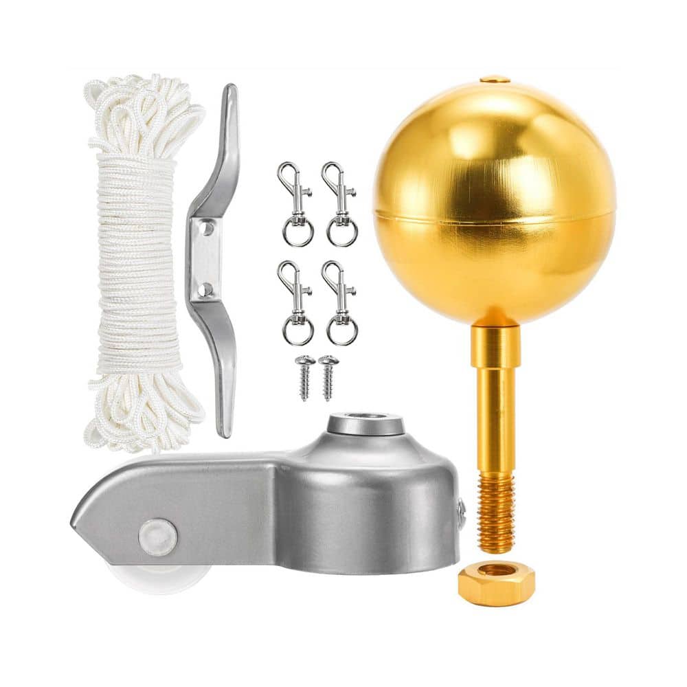 2 in. Aluminum Flagpole Hardware Kit with 3 in. Gold Ball Topper, Pulley Truck, 50 ft Halyard Rope, 4 in. Cleat Hook price history on PriceWatchPro