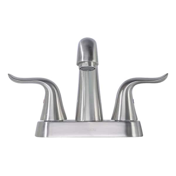 ALEASHA 4 in. Centerset Double Handle High Arc Bathroom Sink Faucet in Brushed Nickel