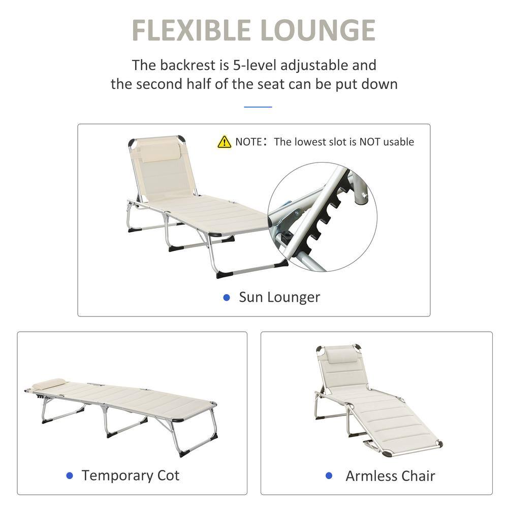 Cream White Foldable Aluminum Outdoor Chaise Lounge Chair