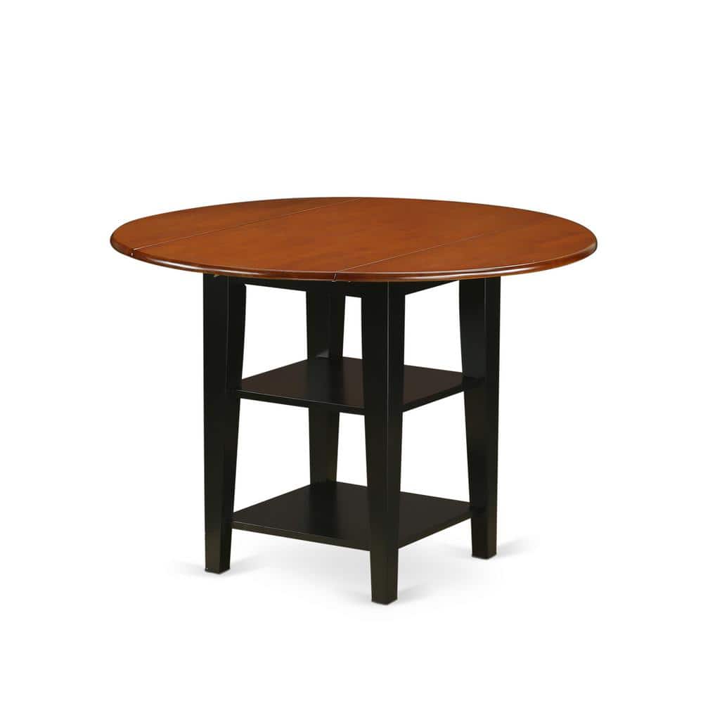 3-Piece Black and Cherry Finish Round Solid Wood Top Dining Table Set