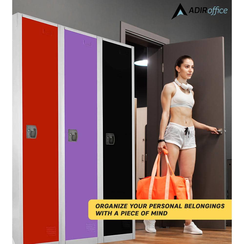Red Steel Freestanding Office Locker with Adjustable Shelving