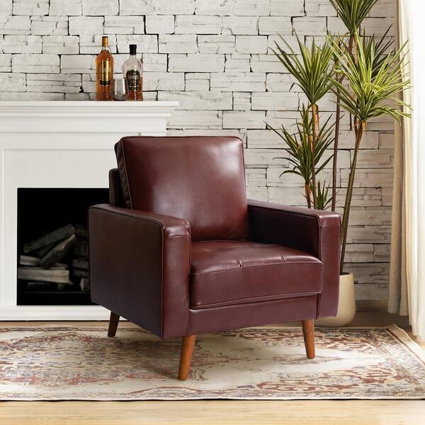 JAYDEN CREATION Christine Mid-Century Modern Burgundy Genuine
