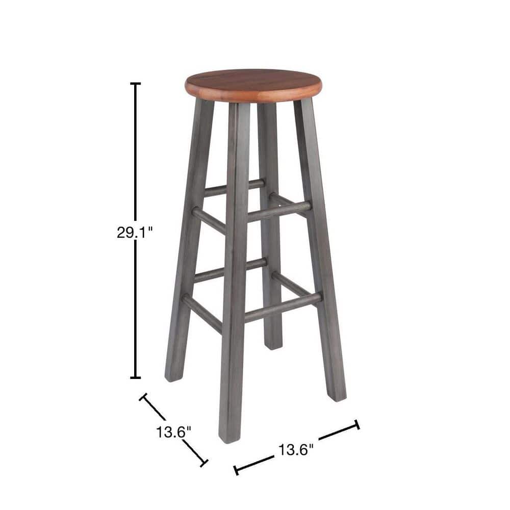 Transitional Rustic Teak & Gray Wood 29" Bar Stool