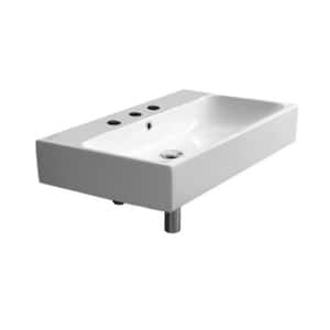 Pinto Wall Mounted Vessel Bathroom Sink in White with 3 Faucet Holes