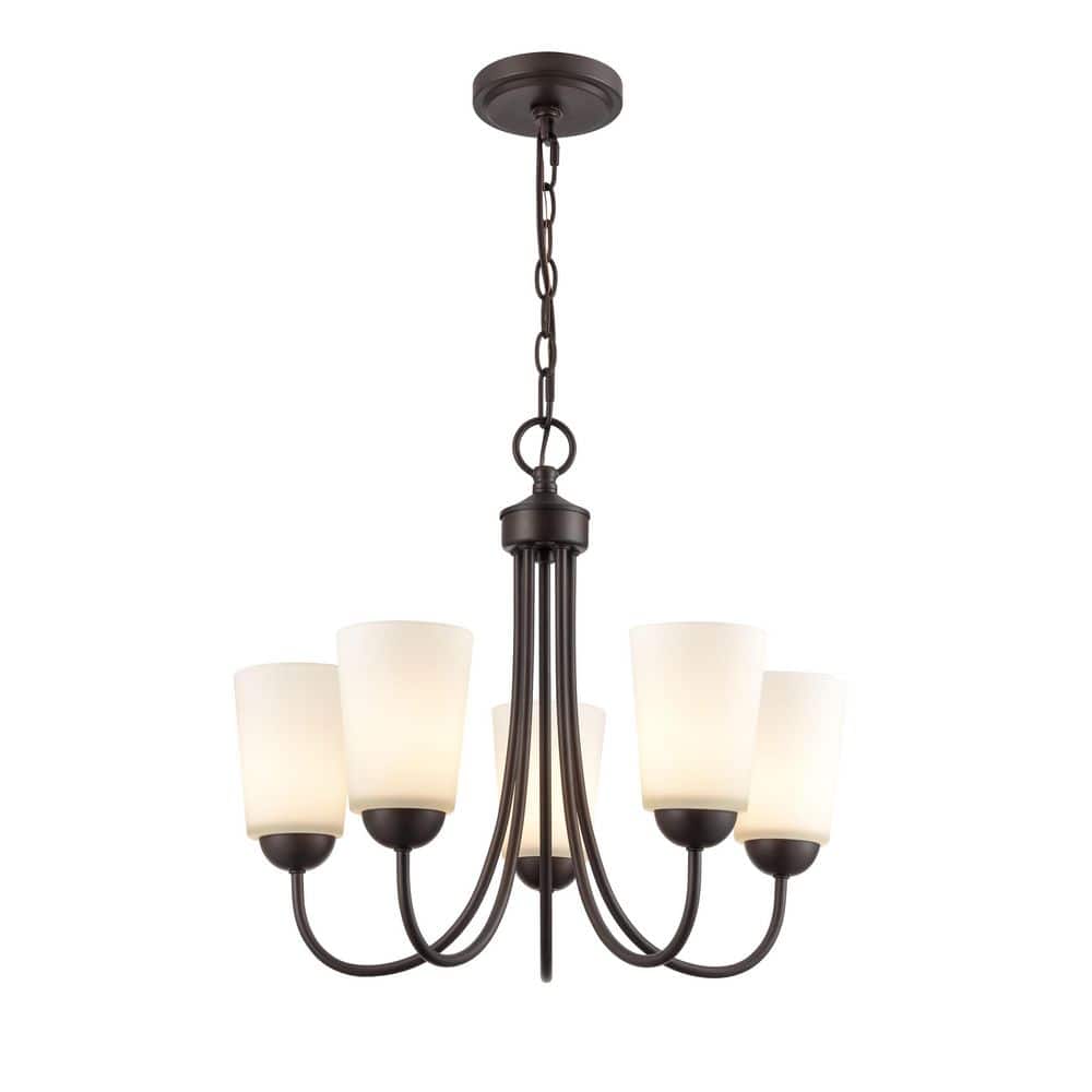 Ivey Lake Rubbed Bronze 5-Light Chandelier with Etched Glass
