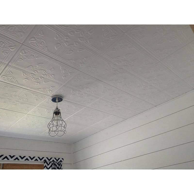 Plain White Polystyrene Ivy Leaves Glue-up Ceiling Tile