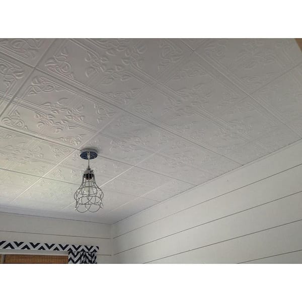 Ivy Leaves 1.6 ft. x 1.6 ft. Glue Up Foam Ceiling Tile in Plain White (21.6 sq. ft./case)