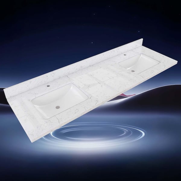 Zeafive Cala 72 in. W x 22 in. D Engineered Stone White