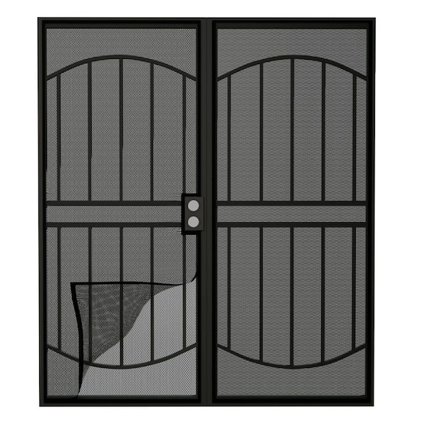 72 in. x 80 in. Reversible Hinging Black Surface Steel Security Door w/ Expanded Metal Screen and Bug Net without Lock
