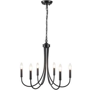 23.62 in. 6-Light Black Classic Chandelier for Kitchen Living Room with No Bulbs Included