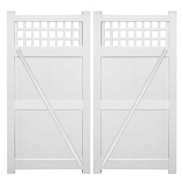 Weatherables Gideon 10 .8 ft. W x 7 ft. H White Vinyl Privacy Double Fence Gate Kit