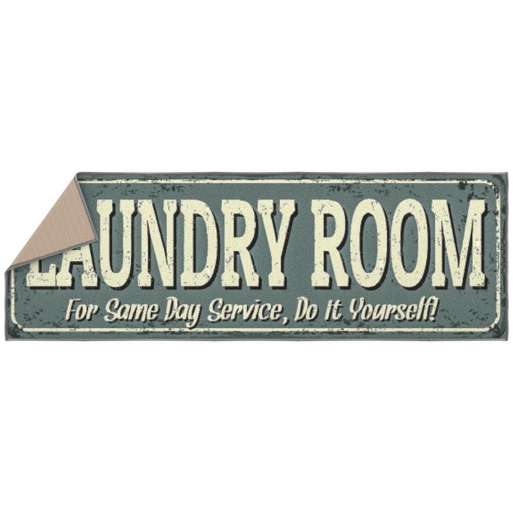 Baby Blue Rubberback Rectangular Laundry Room Runner Rug