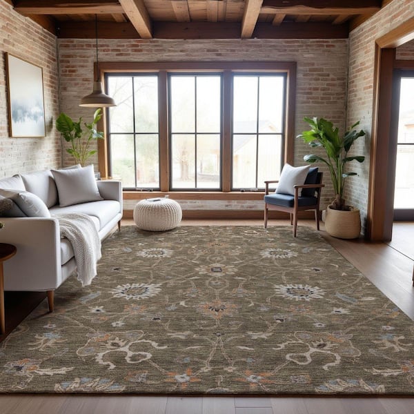 Mayfield Premium Machine Washable Abstract AMF1137 Brown 10 ft. x 14 ft. Area Rug