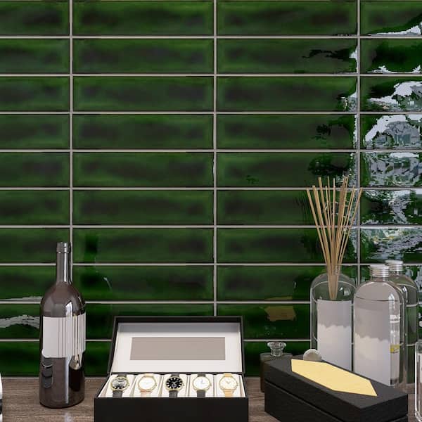 Sierra Victorian Green 2.95 in. X 11.81 in. Glossy Ceramic Subway Wall Tile (6.35 sq. ft./Case)