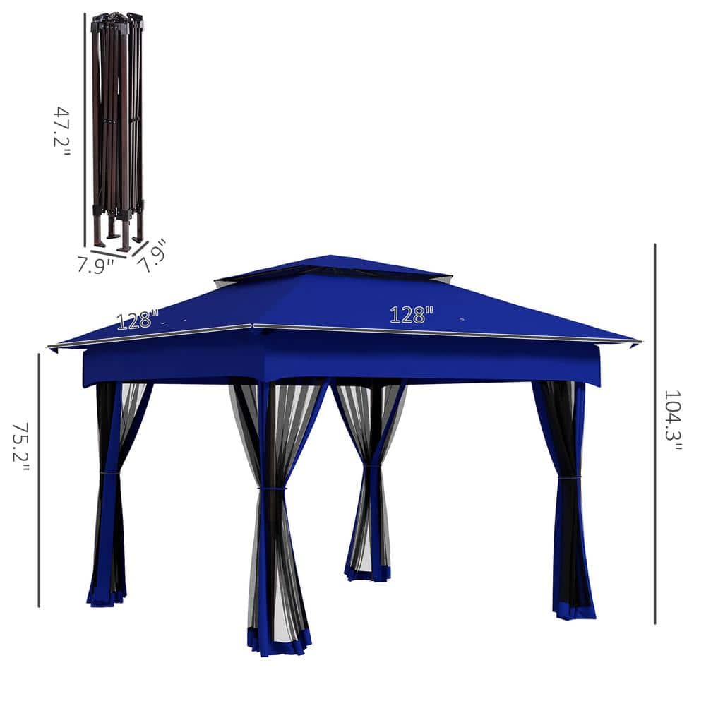 Outsunny Blue Pop-Up Gazebo with Mesh Sidewalls