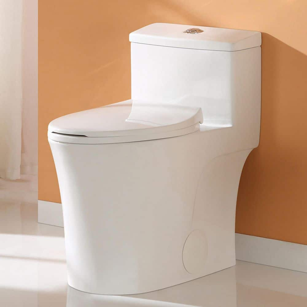 HOROW Modern Small Toilet Nib One Piece Toilet Dual Flush with Soft Closing Seat,Comfortable Seat Height Bathroom Toilets, Size: Medium, White