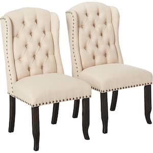 Anthus Beige Linen Wingback Side Chairs (Set of 2)