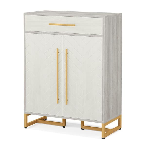 BYBLIGHT Lauren 40 in. H x 32 in. W White Particle Board Shoe Storage Cabinet 20 Pairs Shoe Cabinet with Drawer for Entryway