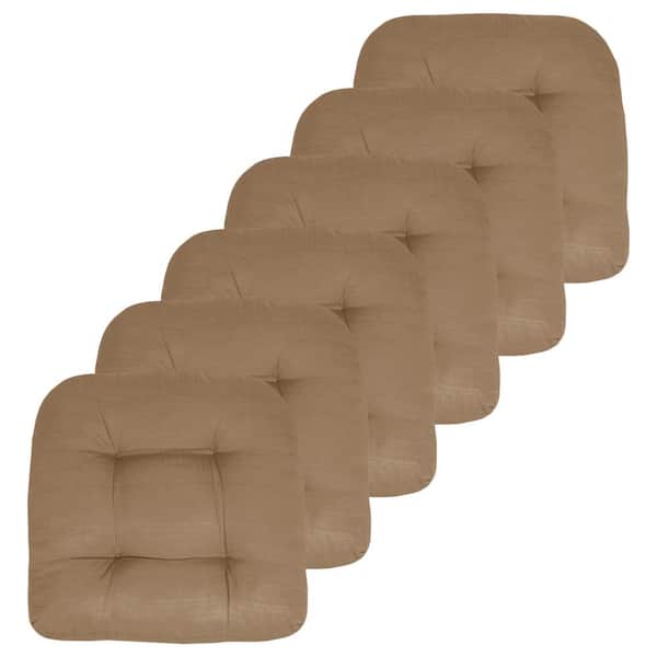 Sweet Home Collection 19 in. x 19 in. x 5 in. Solid Tufted Indoor/Outdoor Chair Cushion U-Shaped in Taupe (6-Pack)