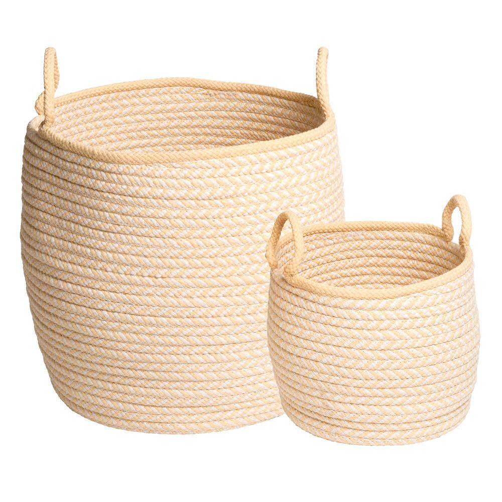 Yellow and White Round Polypropylene Indoor/Outdoor Basket