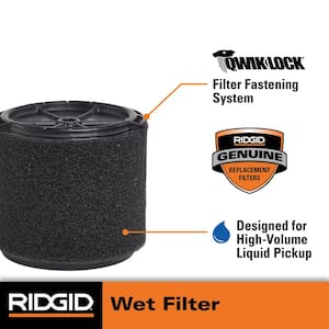 Wet Debris Application Foam Wet/Dry Vac Cartridge Filter for Most 3 to 4.5 Gallon RIDGID Shop Vacuums (1-Pack)