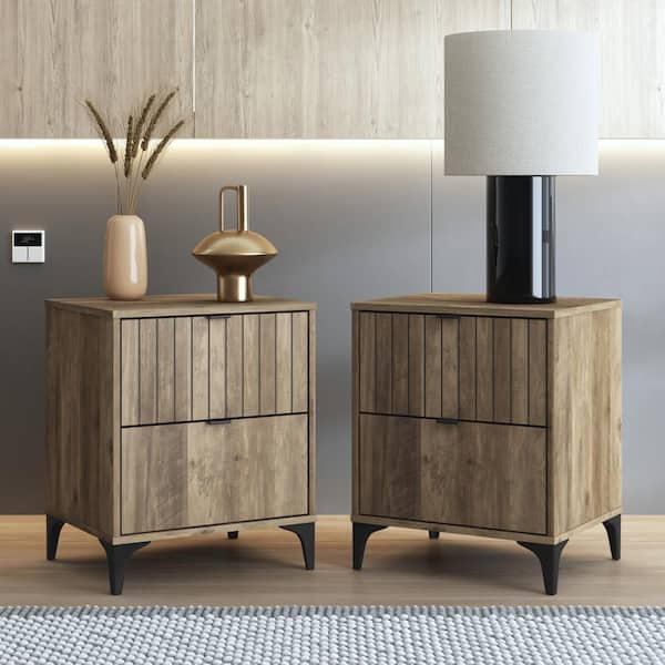 GALANO Zaffy Knotty Oak 2-Drawer Nightstand (Set of 2) (18.9 in. W x 15.7 in. D x 23 in. H)