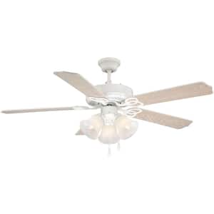 52 in. 3-Light White Ceiling Fan with Light and Reversible White/White Washed Pine Blades and Alabaster Glass Shades