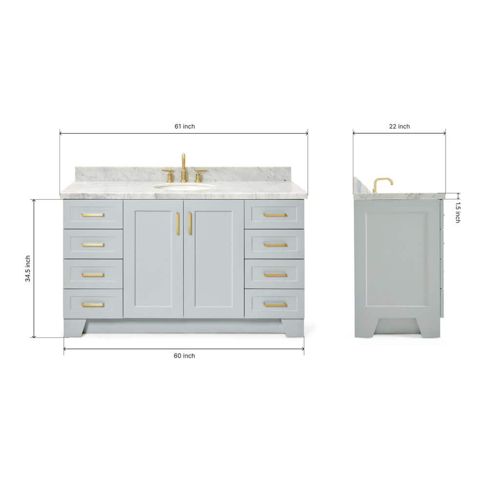 Taylor 61" Gray Freestanding Bath Vanity with Carrara Marble Top