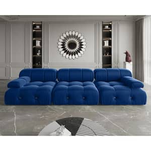 103.8 in. Square Arm 3-Piece Rectangular Velvet Modular Free Combination Sectional Sofa in Blue