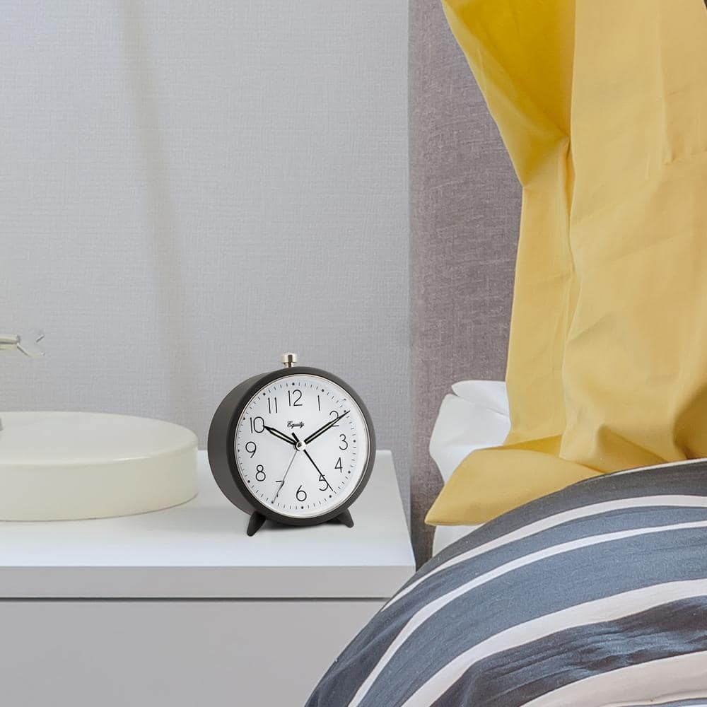 Dark Gray Metal Silent Sweeping Quartz Alarm Clock