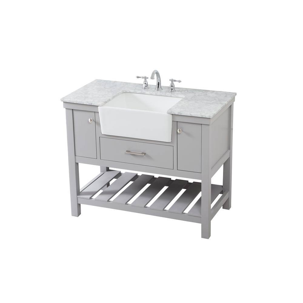 Gray 42" Solid Wood and MDF Single Bathroom Vanity with Carrara Marble Top
