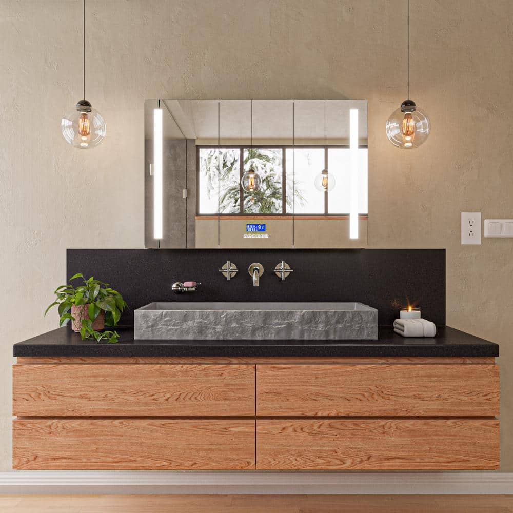 Gray Matte Concrete Rectangular Bathroom Sink, 39.6"
