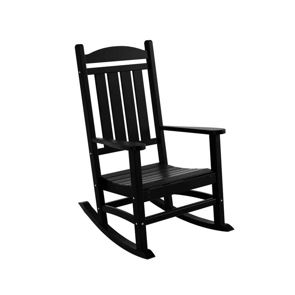 Polytrends Laguna Traditional Poly Eco-Friendly Weather-Resistant Rocking Chair Black