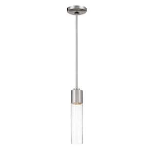 Light Rain 1-Light Brushed Nickel Tube Mini-Pendant with Clear Seeded Glass Shade