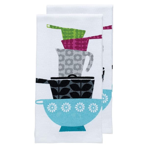 Pots & Pans White Print Dual Cotton Kitchen Towel Set (Set of 2)