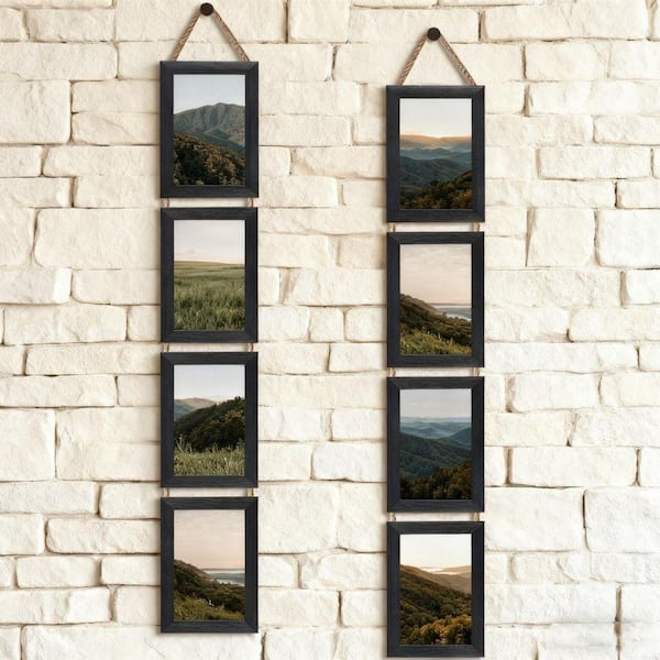 Set of 2) 4 Openings 4 in. x 6 in. Black Plastic Collage Frame for