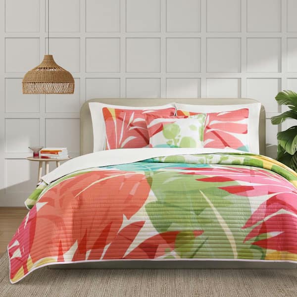 Tahiti Fuchsia Polyester Full/Queen 3Pc. Quilt Set