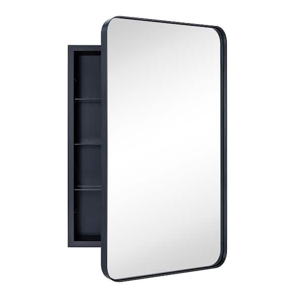TEHOME WH 20 in. W x 30 in. H Rectangular Stainless Steel Recessed Framed Medicine Cabinet with Mirror in Matt Black