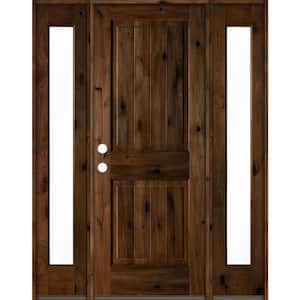 58 in. x 80 in. Rustic Alder Square Provincial Stained Wood with V-Groove Right Hand Single Prehung Front Door