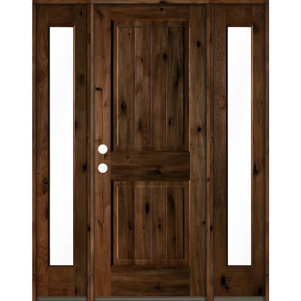 Krosswood Doors 58 in. x 80 in. Rustic Alder Square Provincial Stained Wood with V-Groove Right Hand Single Prehung Front Door