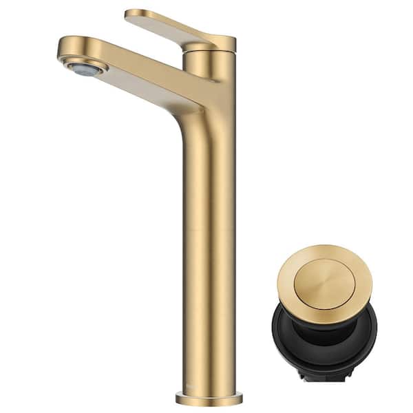 Indy Single Handle Vessel Sink Faucet in Spot-Free Brushed Brass with Pop Up Drain and Supply Lines