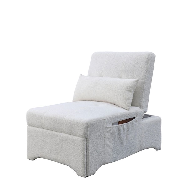 Unbranded 24.5 in. Width White Modern 4 in 1 Multifunctional Fabric Folding Sleeper Teddy Fabric Twin Size Sofa Bed
